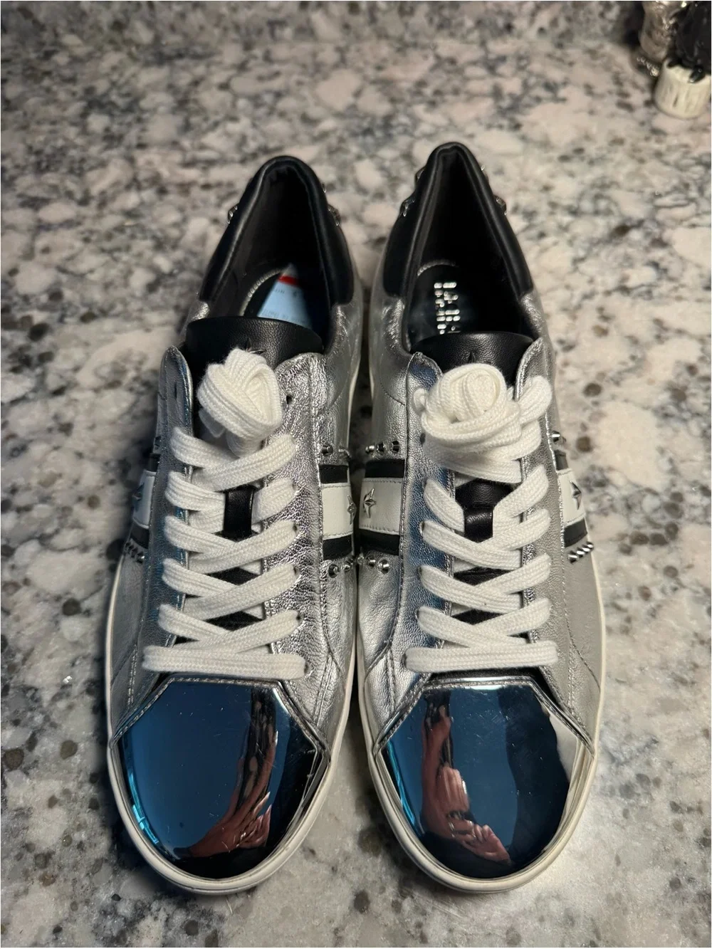 Michael Kors Frankie Metallic Silver Low-Top Sneakers with White Stripe